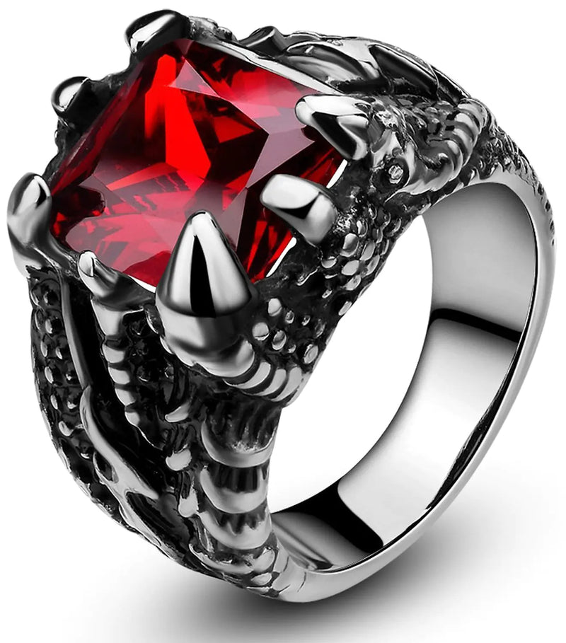 Zoesky Mens Stainless Steel Ring Thumb Finger Ring for Men Chunky Gothic Dragon Ring Red Gemstone Stone Ring Size 7-13 (8)